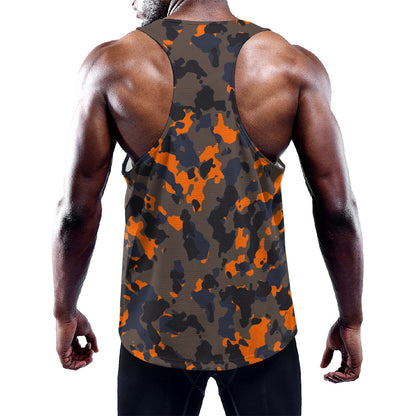 Black And Orange Camouflage Print Training Tank Top