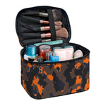Black And Orange Camouflage Print Travel Makeup Bag