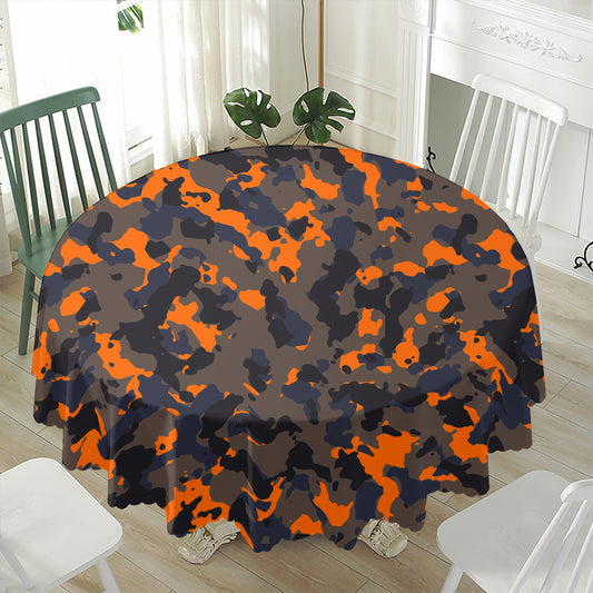 Black And Orange Camouflage Print Waterproof Round Tablecloth