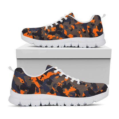 Black And Orange Camouflage Print White Running Shoes