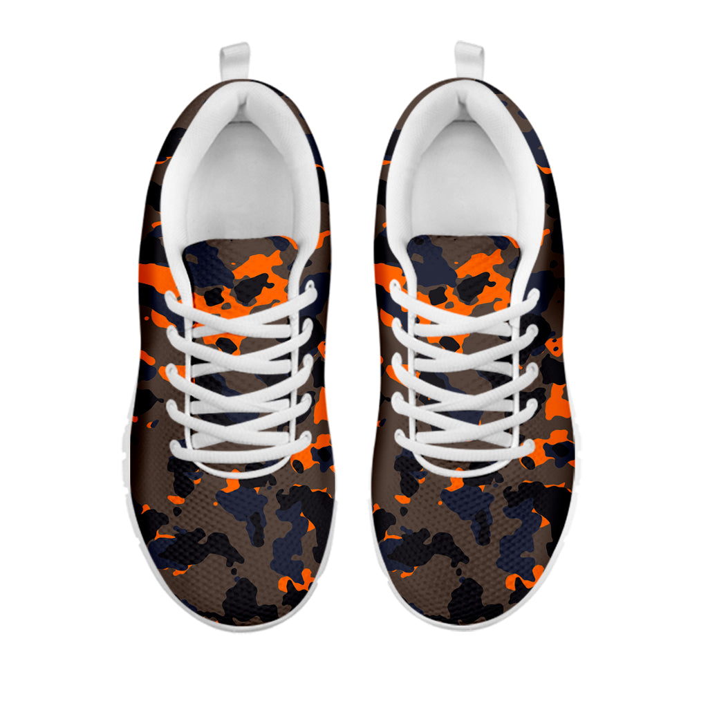 Black And Orange Camouflage Print White Running Shoes