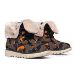 Black And Orange Camouflage Print Winter Boots