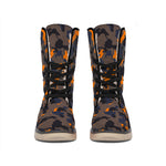 Black And Orange Camouflage Print Winter Boots