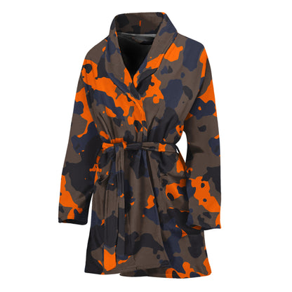 Black And Orange Camouflage Print Women's Bathrobe