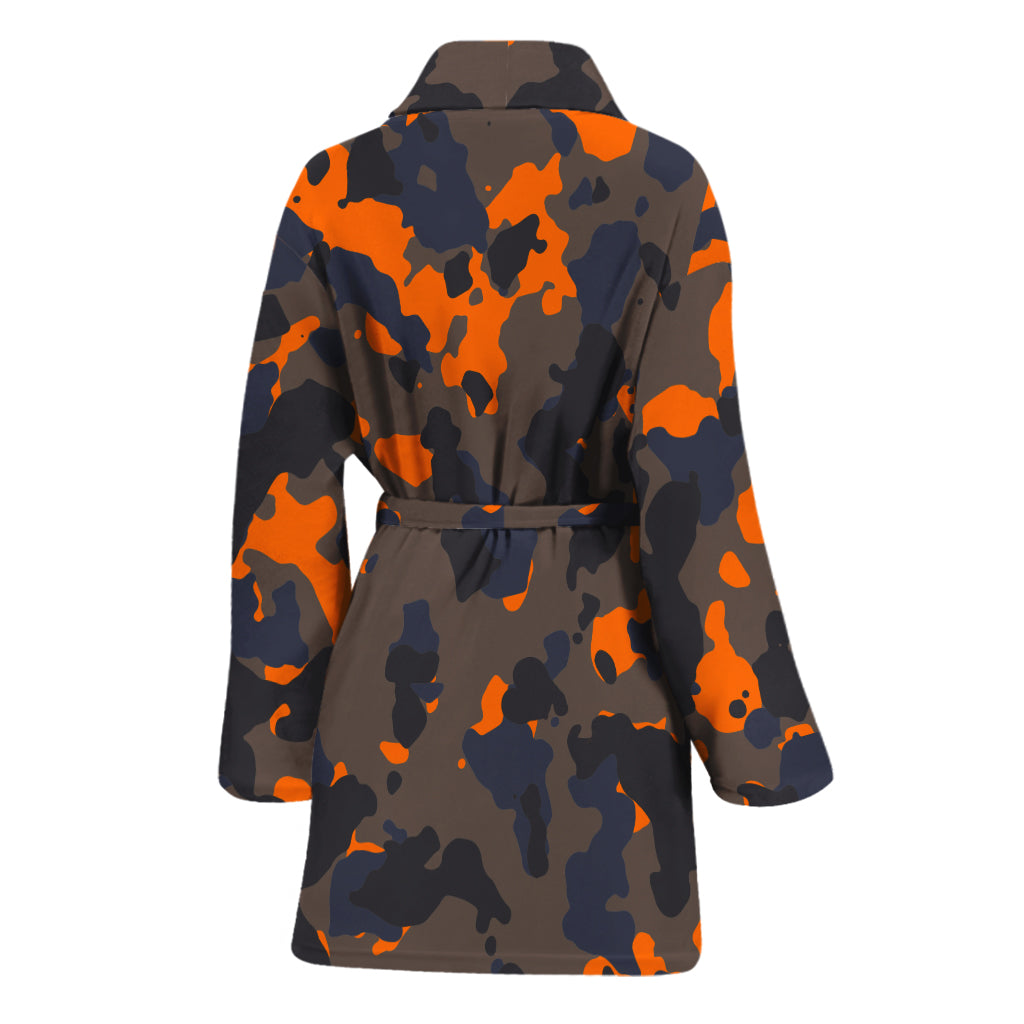 Black And Orange Camouflage Print Women's Bathrobe
