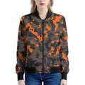 Black And Orange Camouflage Print Women's Bomber Jacket