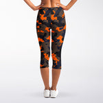 Black And Orange Camouflage Print Women's Capri Leggings