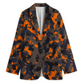 Black And Orange Camouflage Print Women's Cotton Blazer