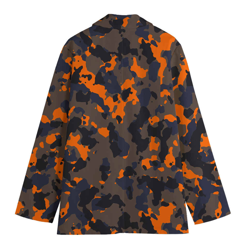 Black And Orange Camouflage Print Women's Cotton Blazer