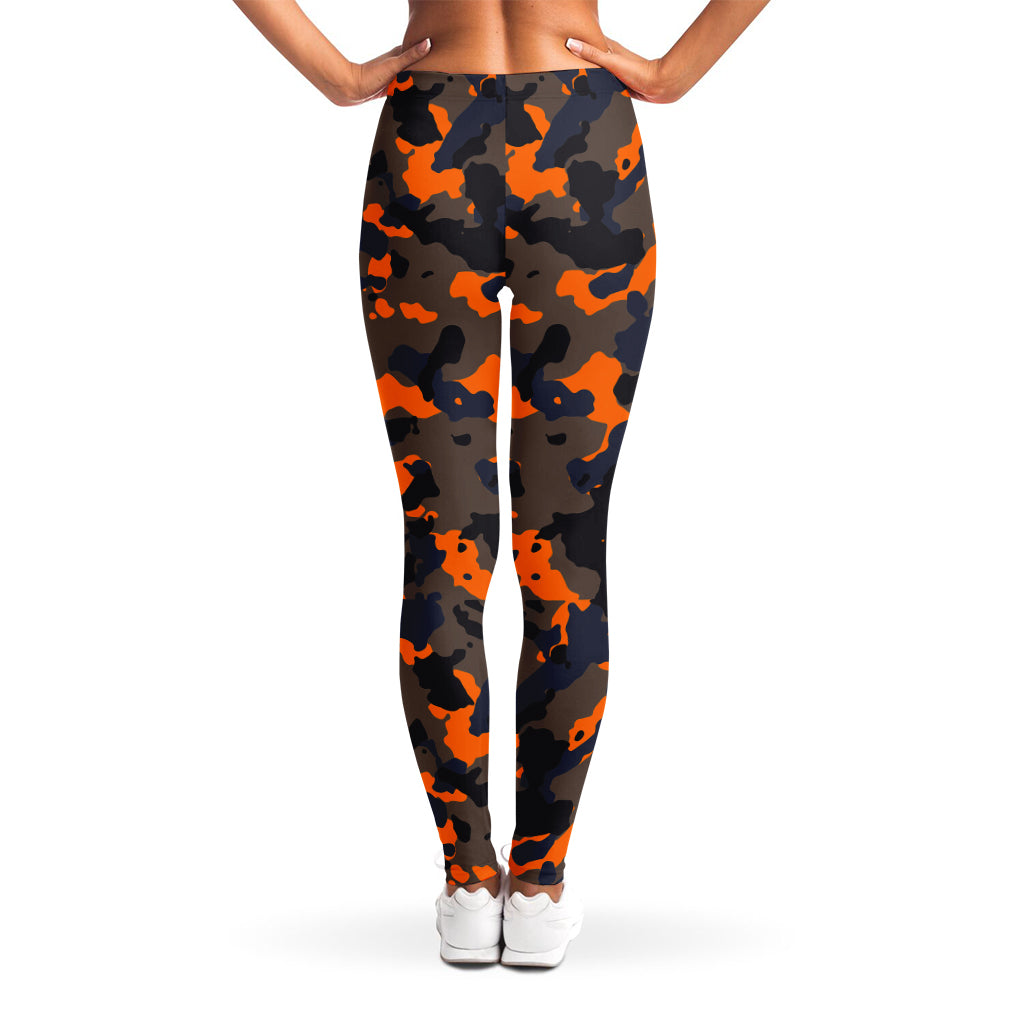 Black And Orange Camouflage Print Women's Leggings