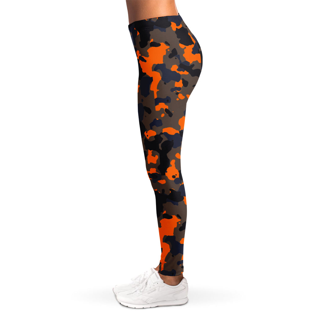 Black And Orange Camouflage Print Women's Leggings