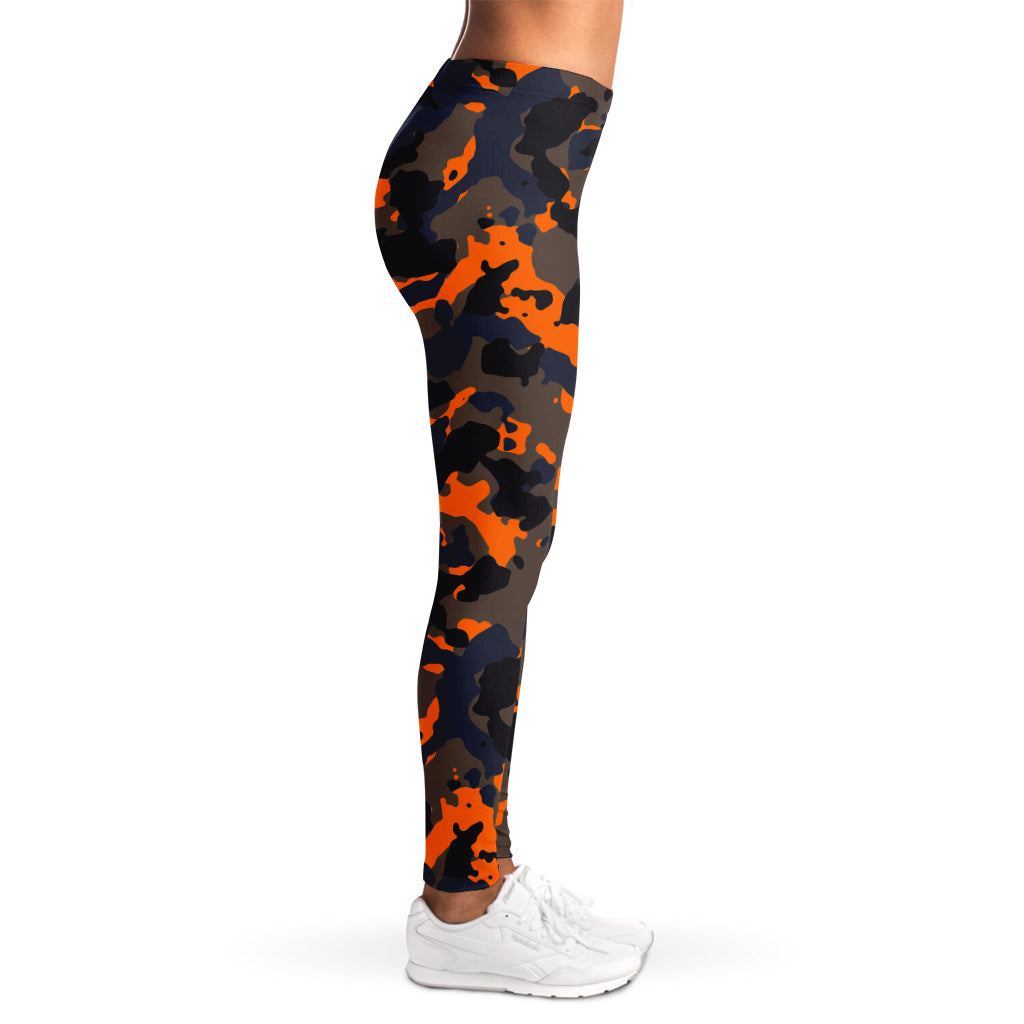 Black And Orange Camouflage Print Women's Leggings