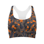 Black And Orange Camouflage Print Women's Sports Bra