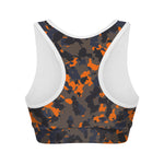 Black And Orange Camouflage Print Women's Sports Bra