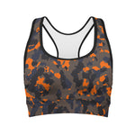 Black And Orange Camouflage Print Women's Sports Bra