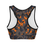 Black And Orange Camouflage Print Women's Sports Bra