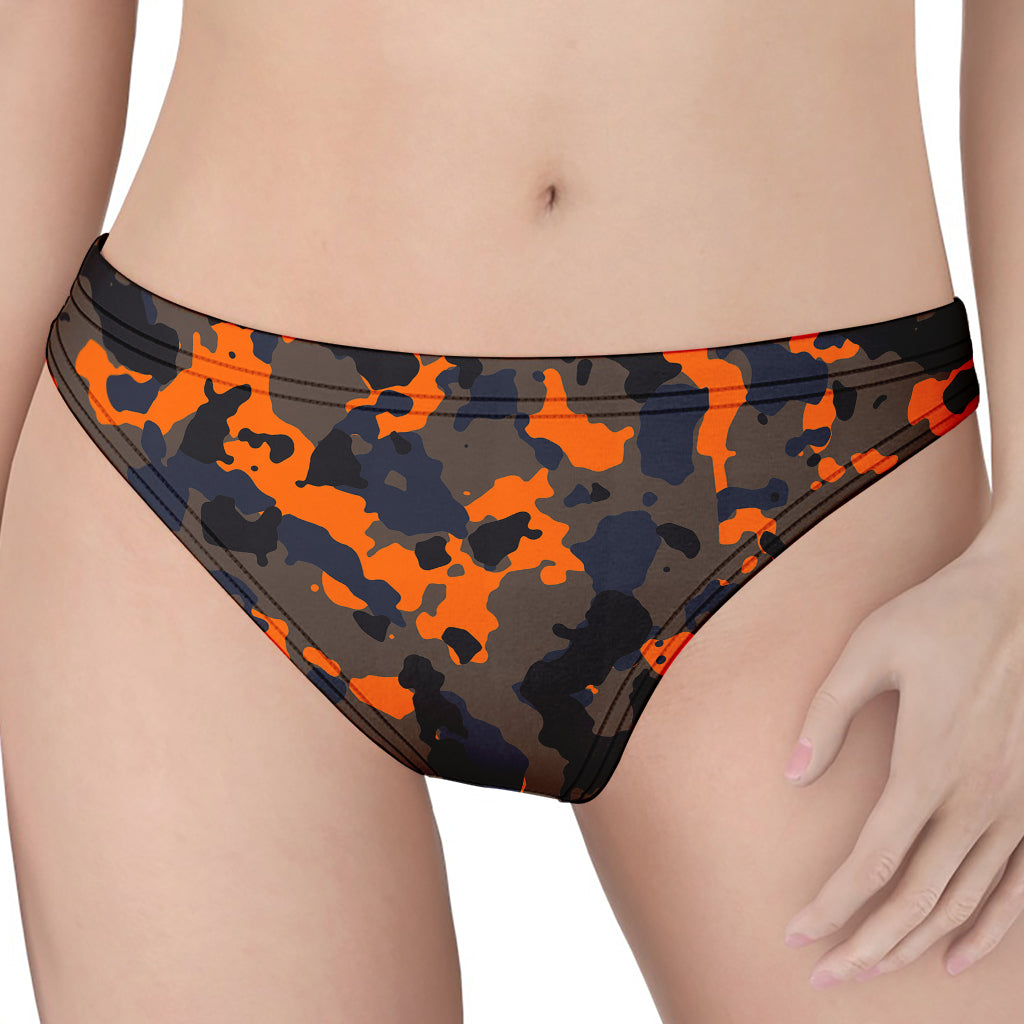 Black And Orange Camouflage Print Women's Thong