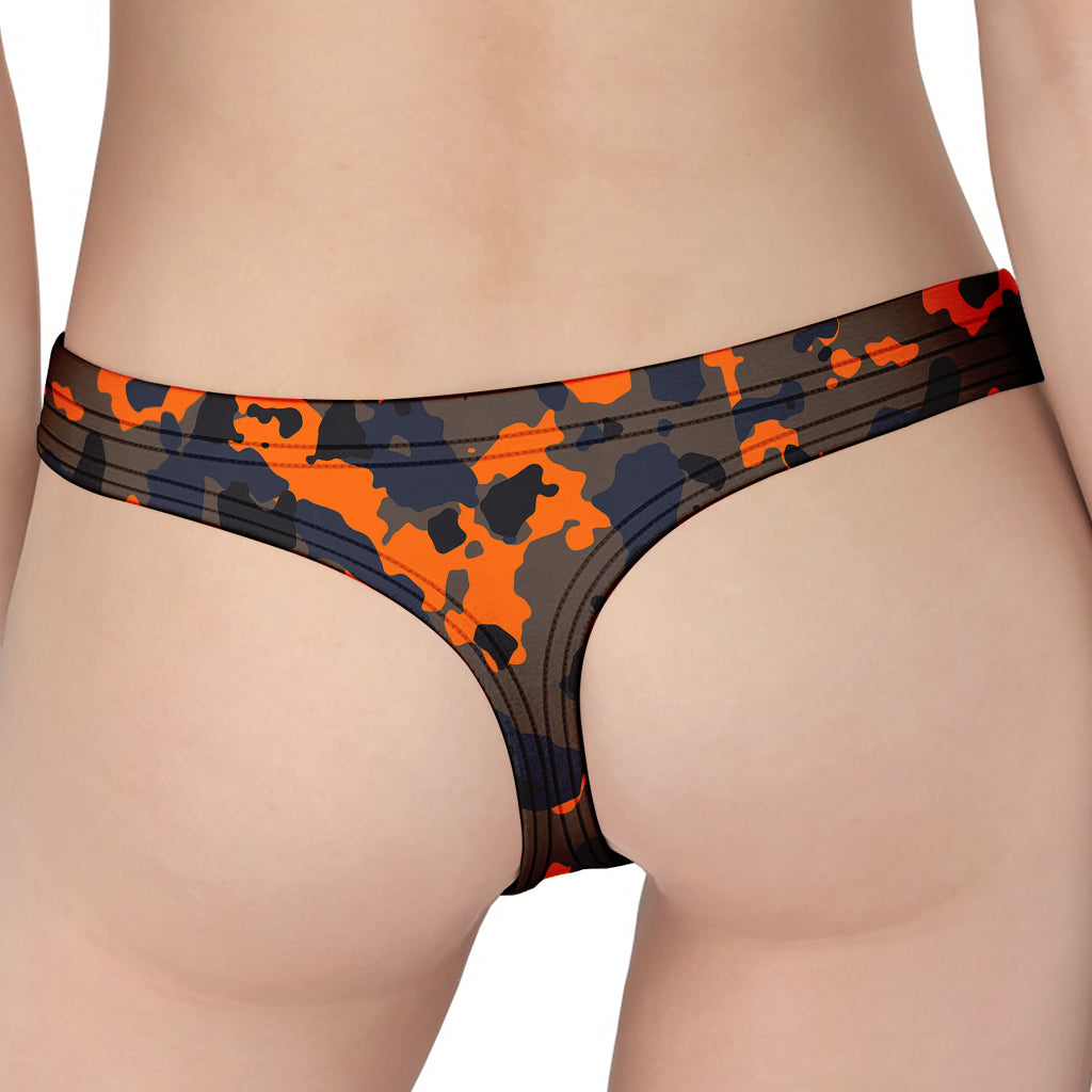 Black And Orange Camouflage Print Women's Thong