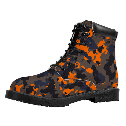 Black And Orange Camouflage Print Work Boots