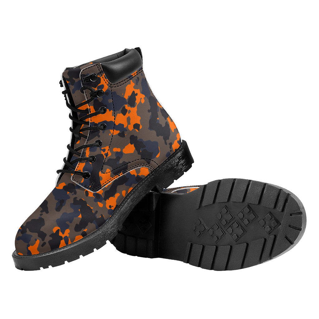 Black And Orange Camouflage Print Work Boots