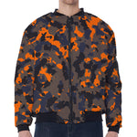 Black And Orange Camouflage Print Zip Sleeve Bomber Jacket