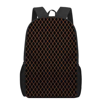 Black And Orange Harlequin Print 17 Inch Backpack