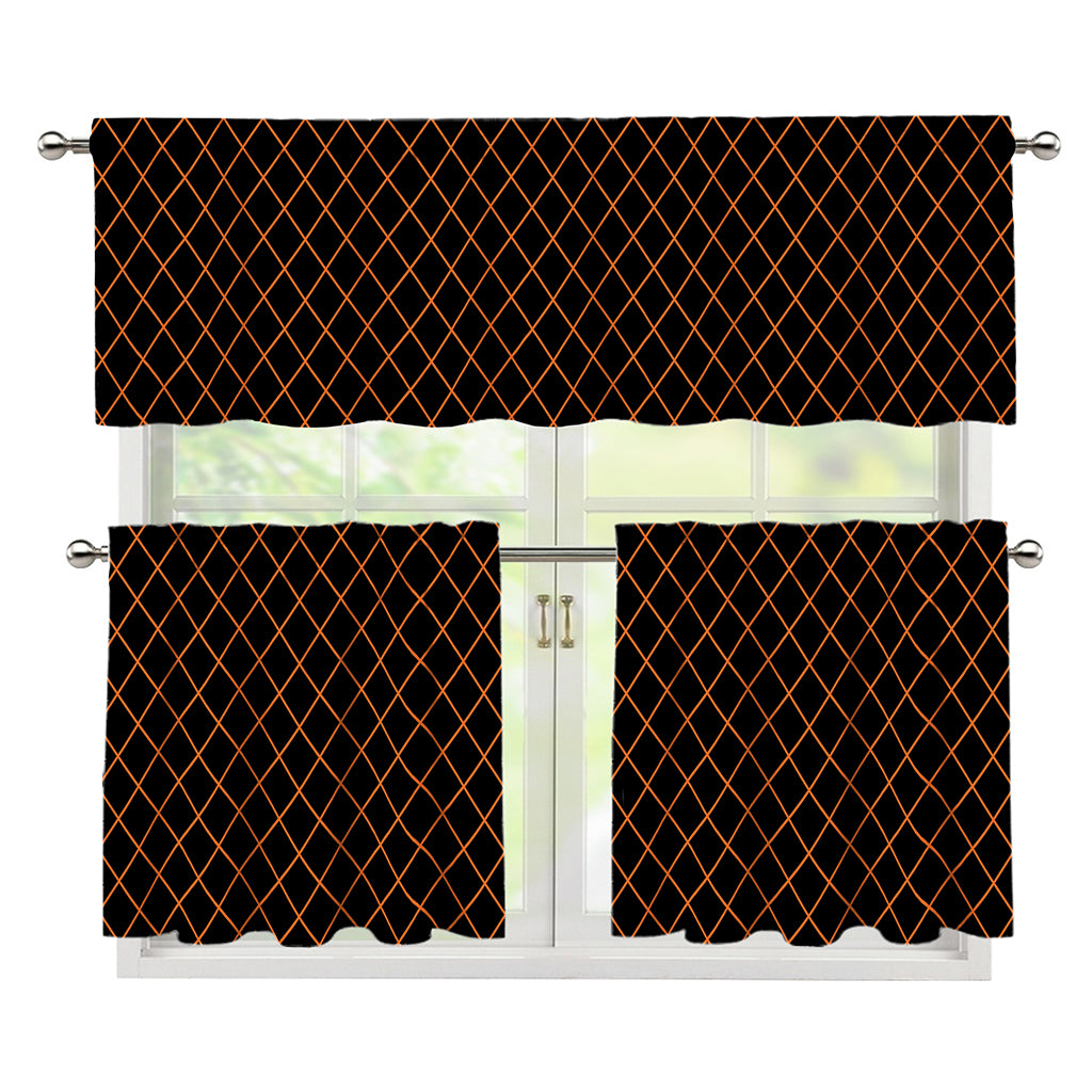 Black And Orange Harlequin Print 3 Piece Kitchen Curtains