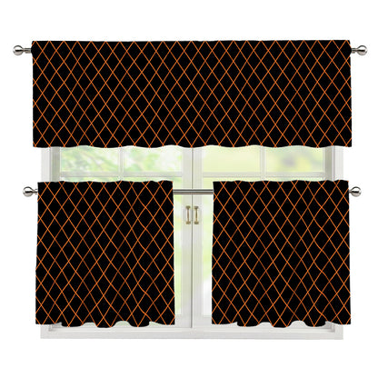 Black And Orange Harlequin Print 3 Piece Kitchen Curtains