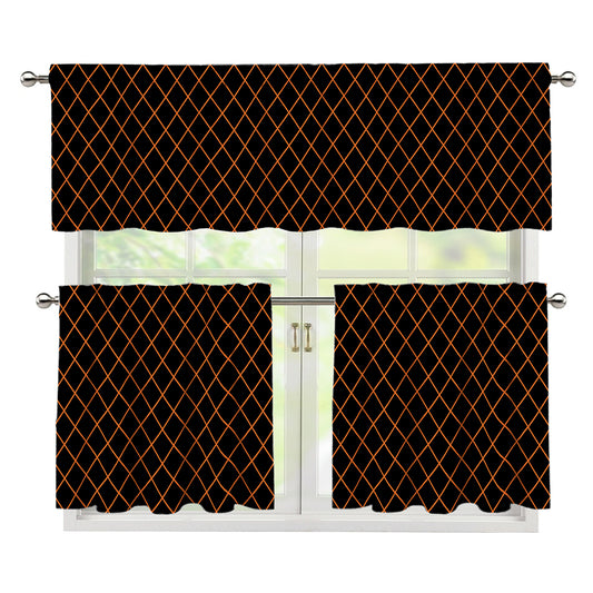 Black And Orange Harlequin Print 3 Piece Kitchen Curtains