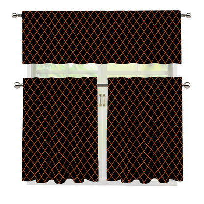 Black And Orange Harlequin Print 3 Piece Kitchen Curtains