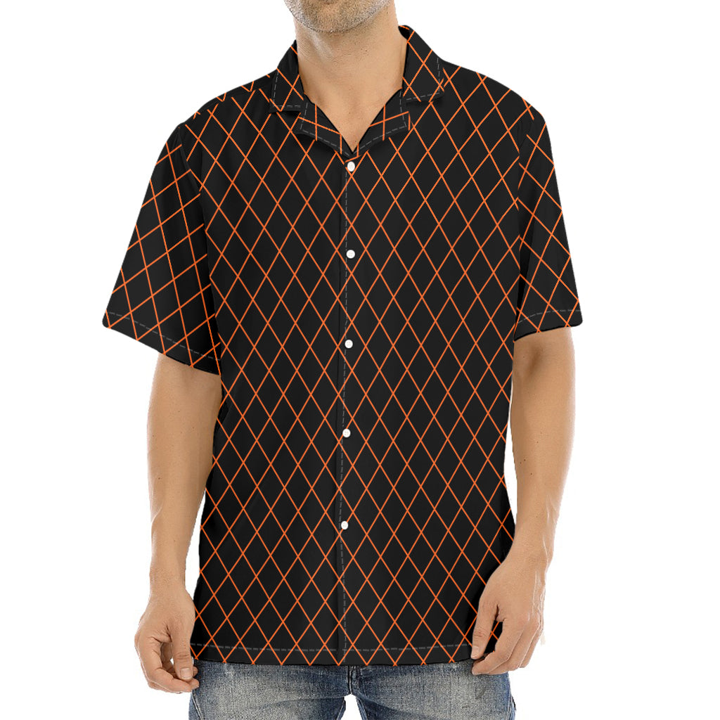 Black And Orange Harlequin Print Aloha Shirt