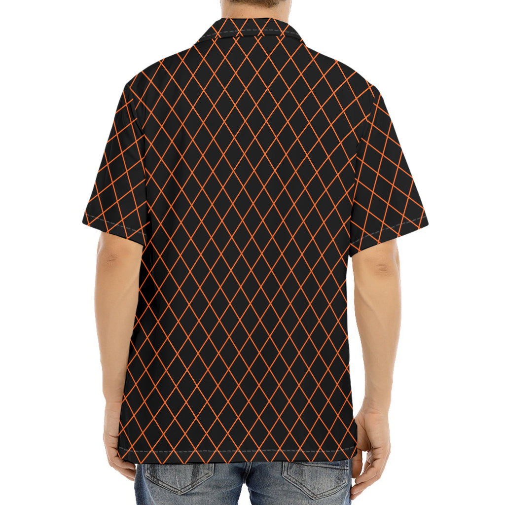Black And Orange Harlequin Print Aloha Shirt