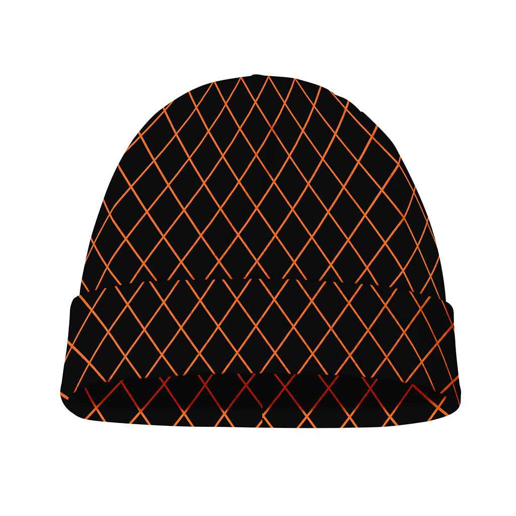 Black And Orange Harlequin Print Beanie