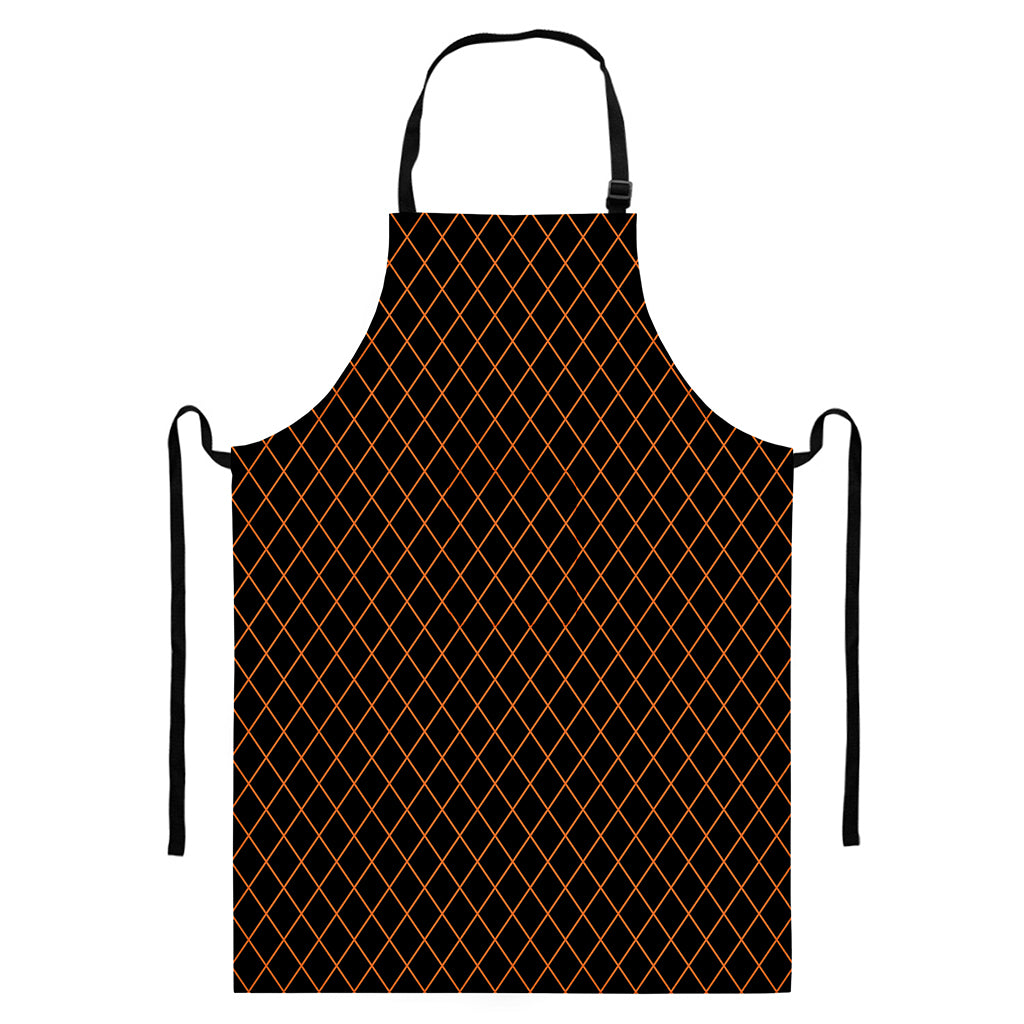 Black And Orange Harlequin Print Bib Apron With Pocket