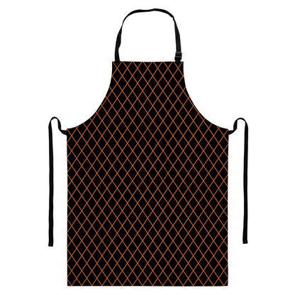 Black And Orange Harlequin Print Bib Apron With Pocket