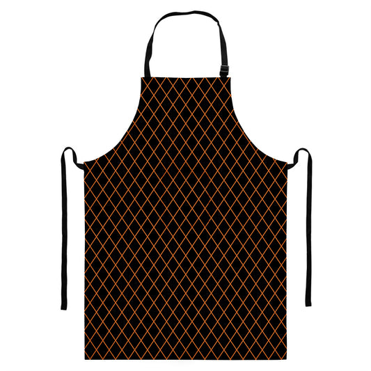 Black And Orange Harlequin Print Bib Apron With Pocket