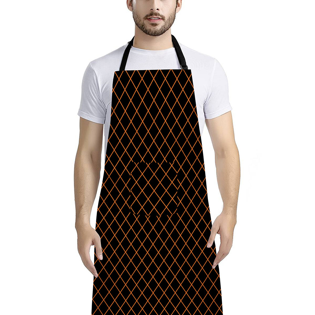 Black And Orange Harlequin Print Bib Apron With Pocket