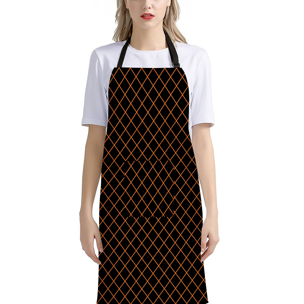Black And Orange Harlequin Print Bib Apron With Pocket