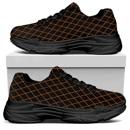 Black And Orange Harlequin Print Black Chunky Shoes