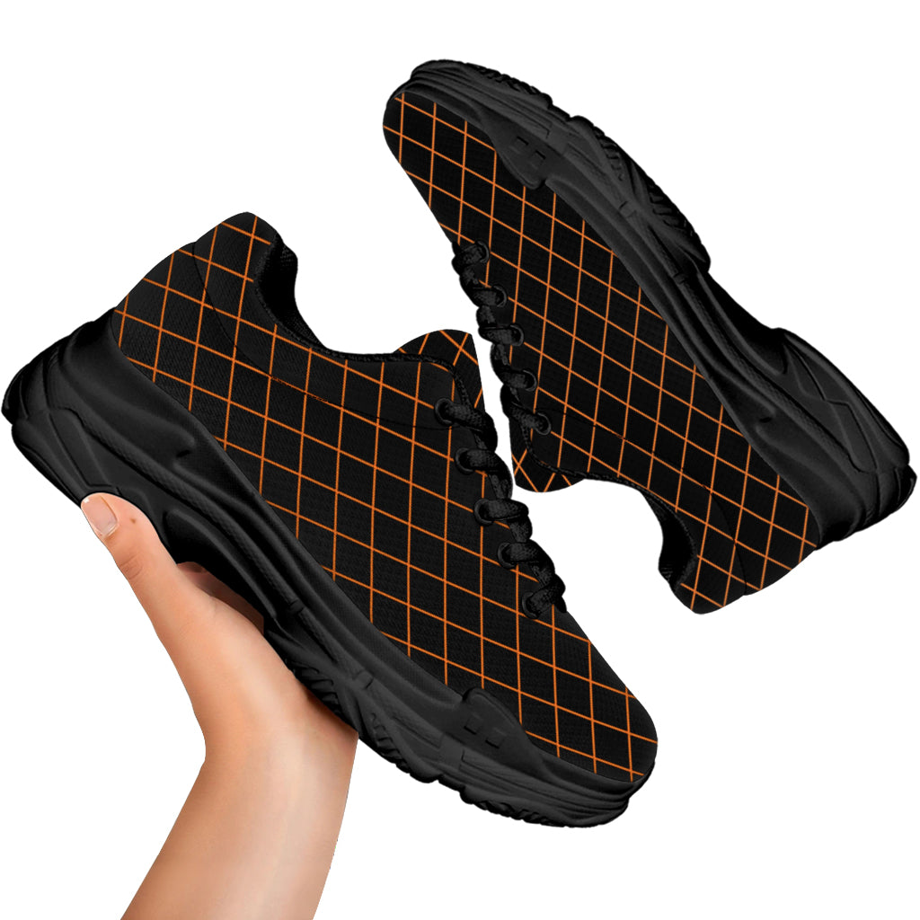 Black And Orange Harlequin Print Black Chunky Shoes