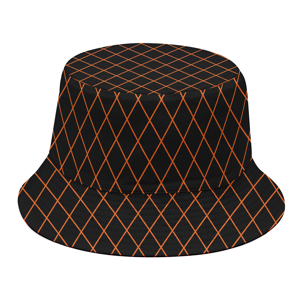 Black And Orange Harlequin Print Bucket Hat
