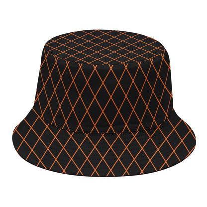 Black And Orange Harlequin Print Bucket Hat