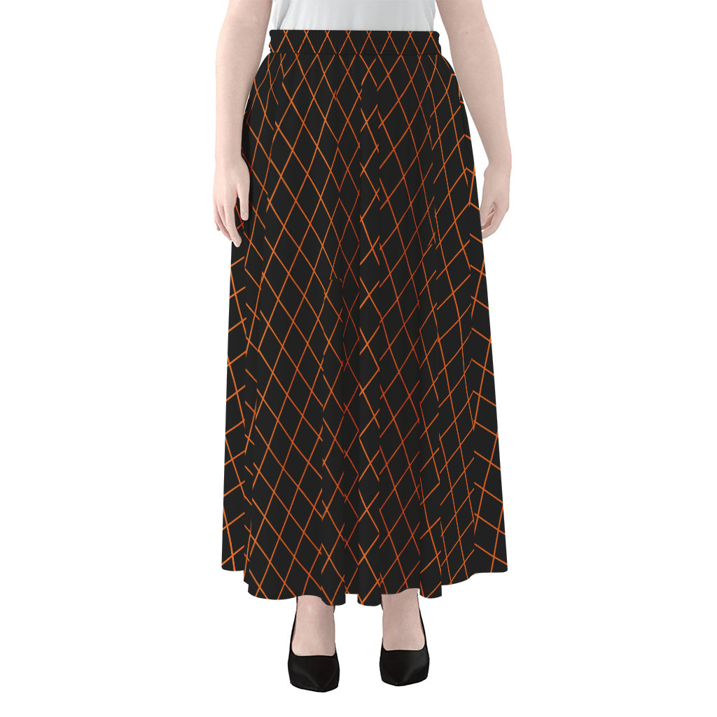 Black And Orange Harlequin Print Chiffon Maxi Skirt