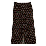 Black And Orange Harlequin Print Cotton Front Slit Maxi Skirt
