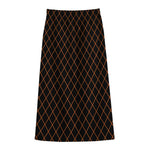 Black And Orange Harlequin Print Cotton Front Slit Maxi Skirt