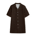 Black And Orange Harlequin Print Cotton Hawaiian Shirt