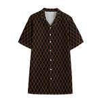 Black And Orange Harlequin Print Cotton Hawaiian Shirt