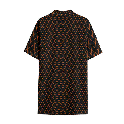 Black And Orange Harlequin Print Cotton Hawaiian Shirt