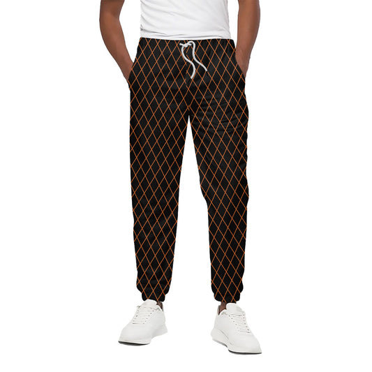 Black And Orange Harlequin Print Cotton Pants