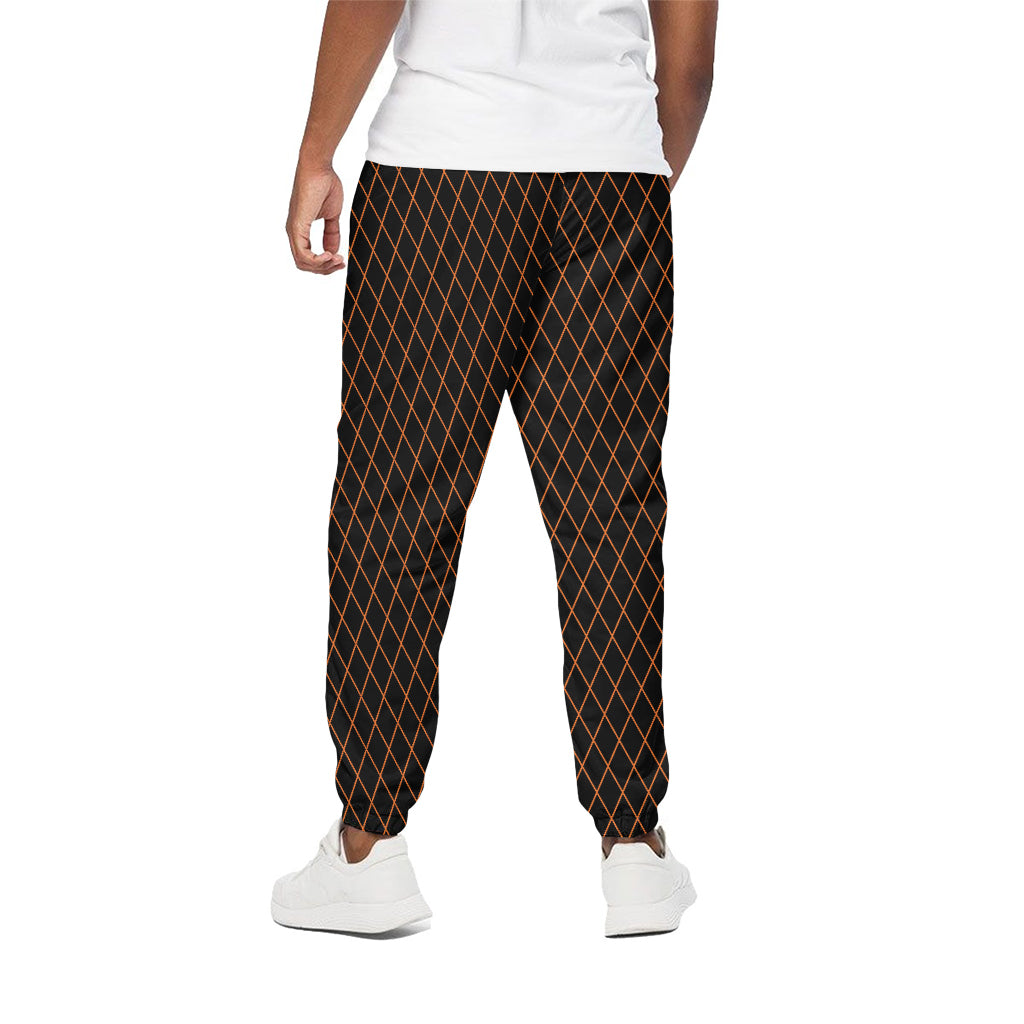 Black And Orange Harlequin Print Cotton Pants